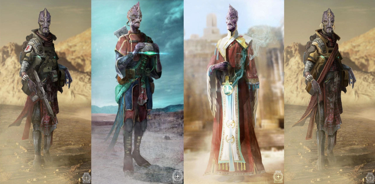 4 Banu standing side by side in a concept art picture